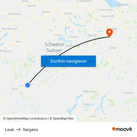Leuk to Sargans map