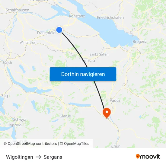Wigoltingen to Sargans map