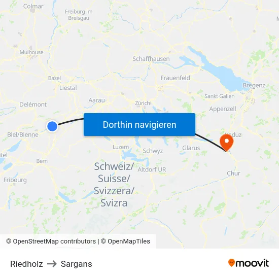 Riedholz to Sargans map