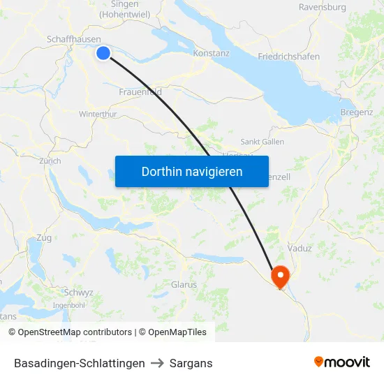 Basadingen-Schlattingen to Sargans map