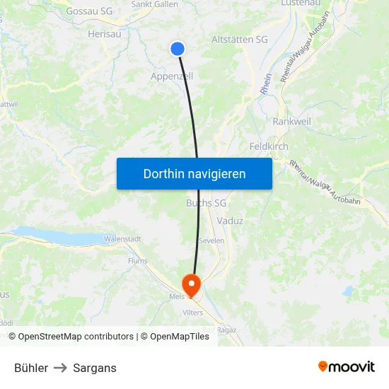 Bühler to Sargans map