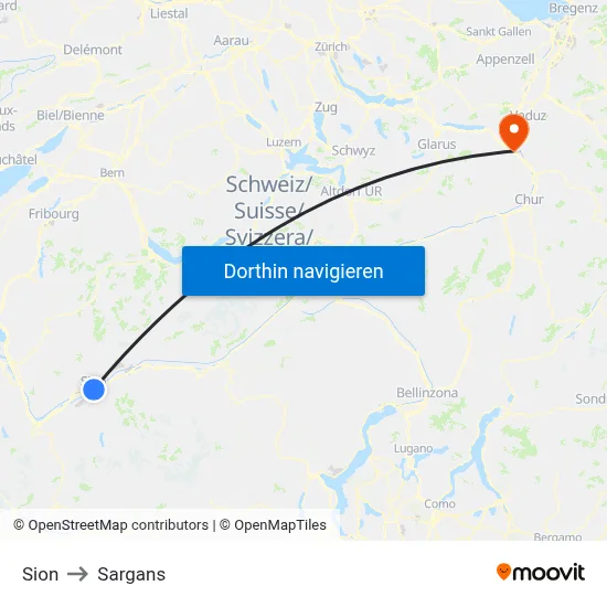 Sion to Sargans map