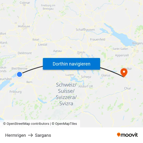 Hermrigen to Sargans map