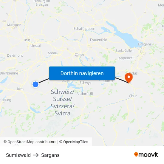 Sumiswald to Sargans map