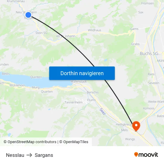 Nesslau to Sargans map