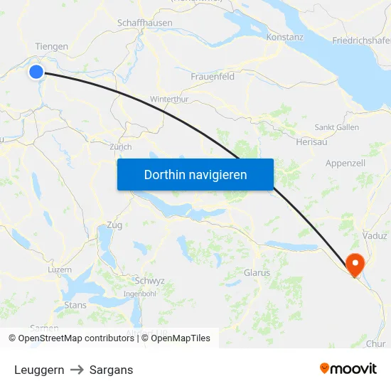 Leuggern to Sargans map