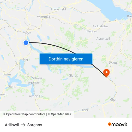 Adliswil to Sargans map