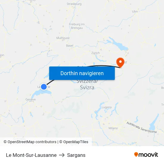 Le Mont-Sur-Lausanne to Sargans map