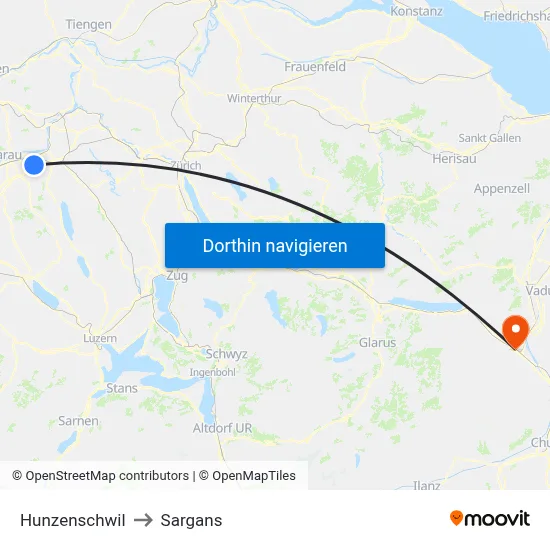 Hunzenschwil to Sargans map