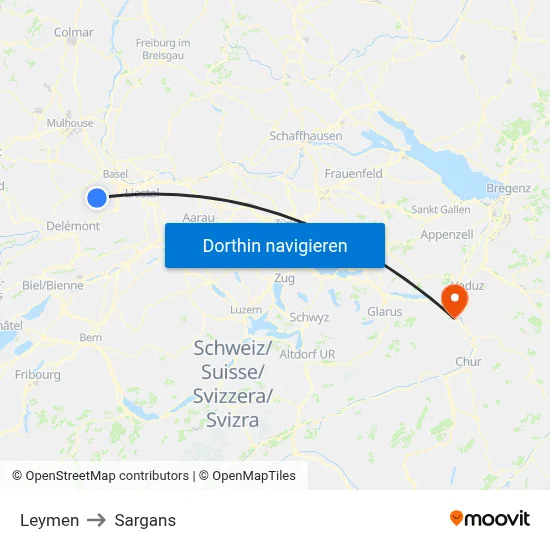 Leymen to Sargans map