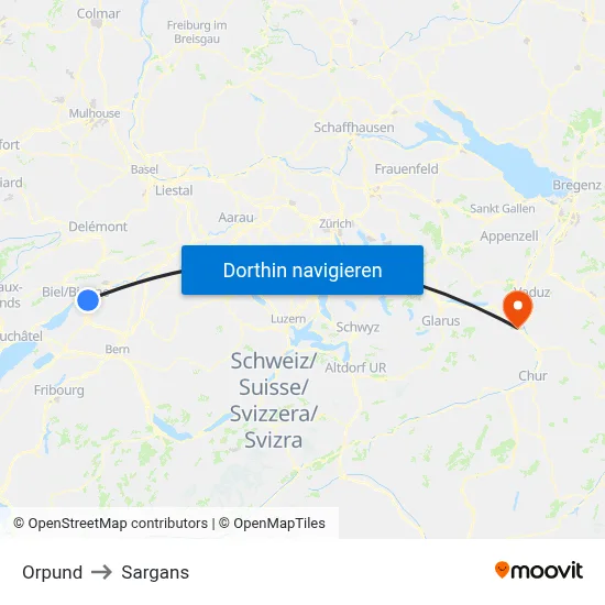 Orpund to Sargans map