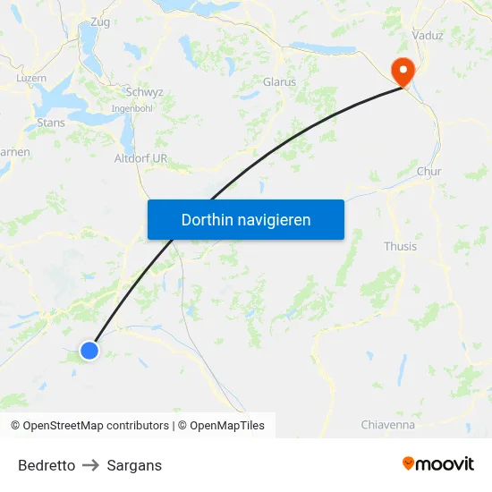 Bedretto to Sargans map