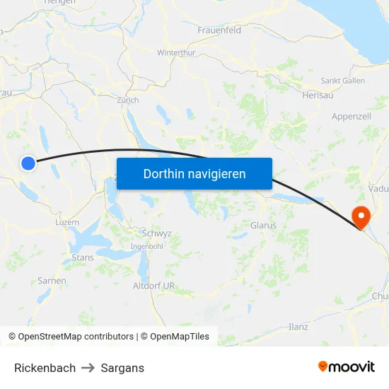 Rickenbach to Sargans map