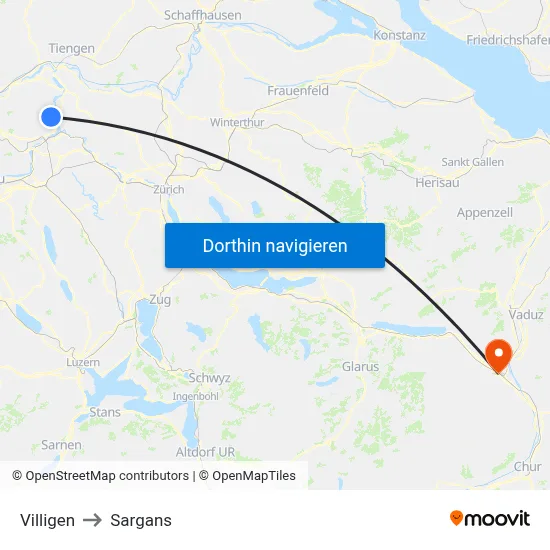 Villigen to Sargans map