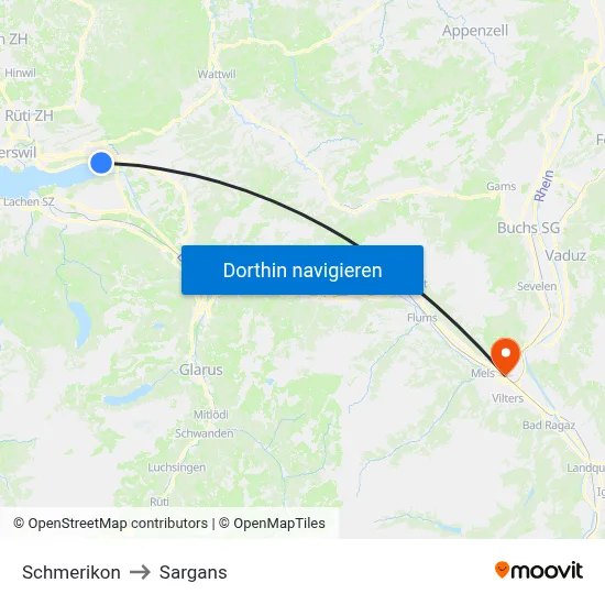 Schmerikon to Sargans map
