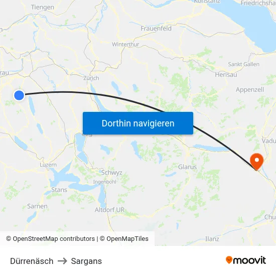 Dürrenäsch to Sargans map