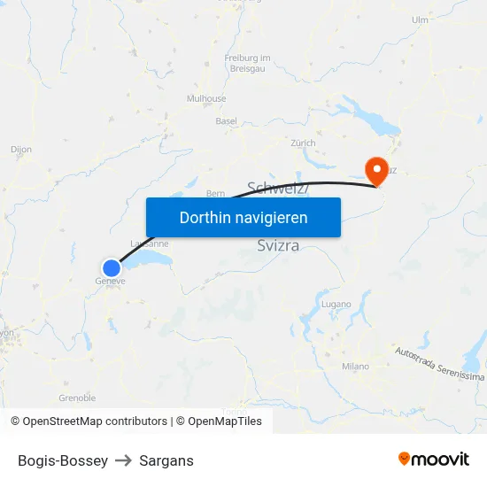 Bogis-Bossey to Sargans map