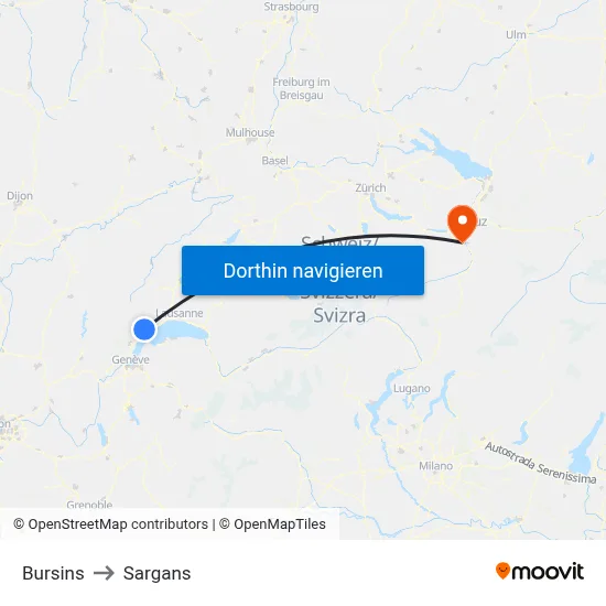 Bursins to Sargans map