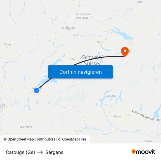 Carouge (Ge) to Sargans map