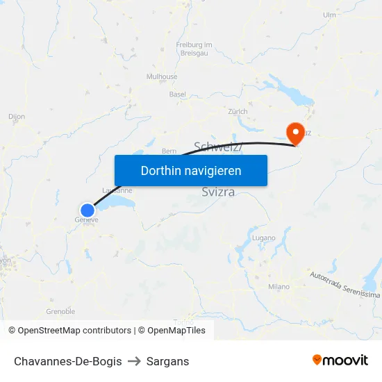 Chavannes-De-Bogis to Sargans map