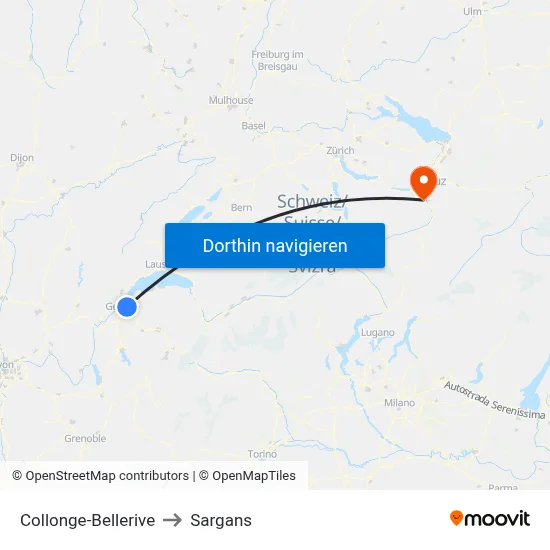 Collonge-Bellerive to Sargans map