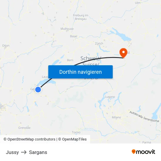 Jussy to Sargans map