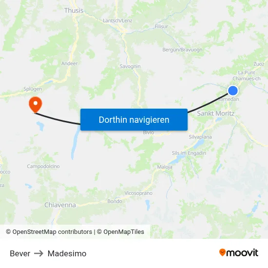 Bever to Madesimo map