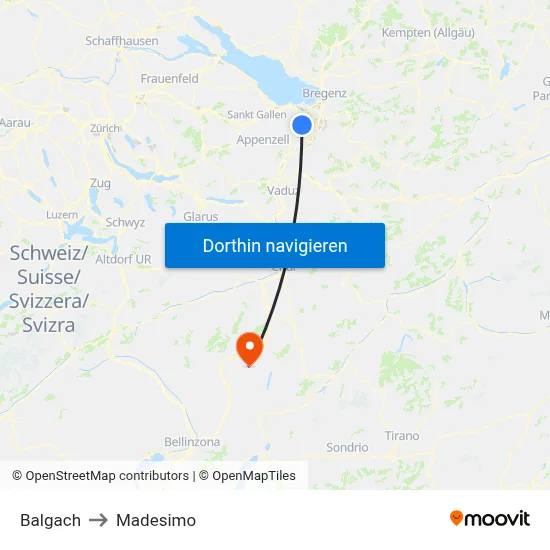 Balgach to Madesimo map