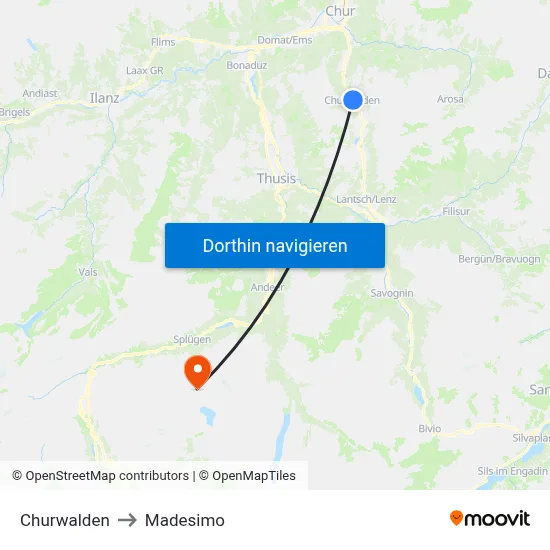 Churwalden to Madesimo map