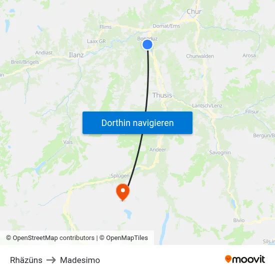 Rhäzüns to Madesimo map