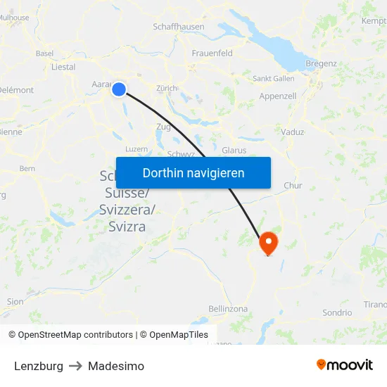 Lenzburg to Madesimo map