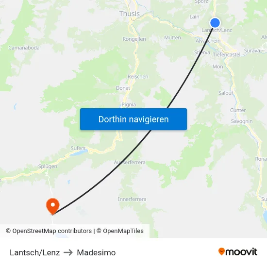 Lantsch/Lenz to Madesimo map