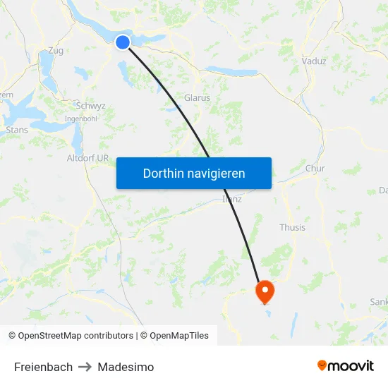 Freienbach to Madesimo map