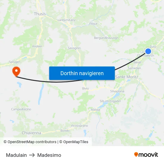 Madulain to Madesimo map