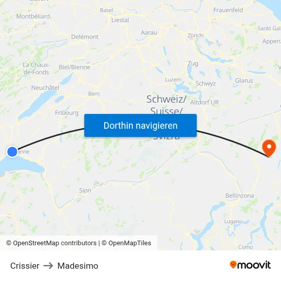 Crissier to Madesimo map