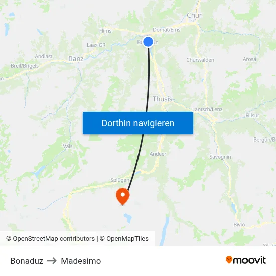 Bonaduz to Madesimo map