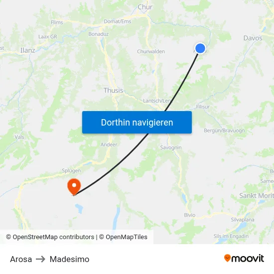 Arosa to Madesimo map