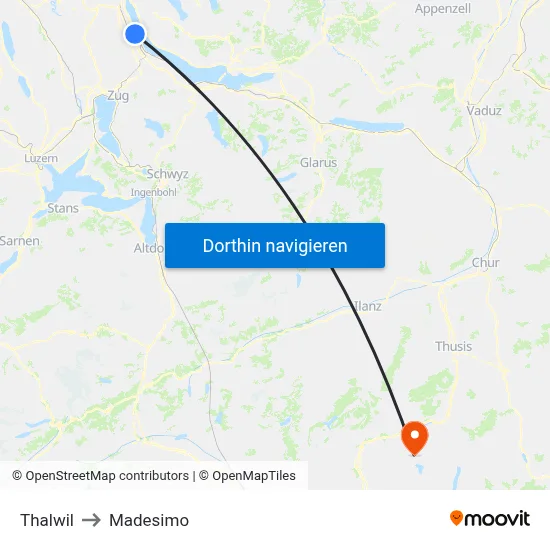 Thalwil to Madesimo map