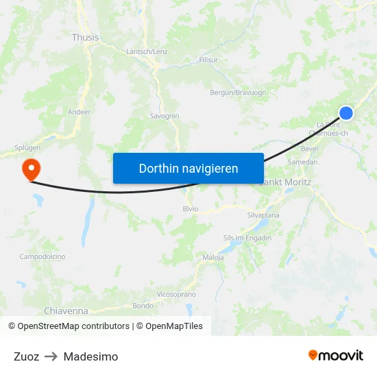 Zuoz to Madesimo map