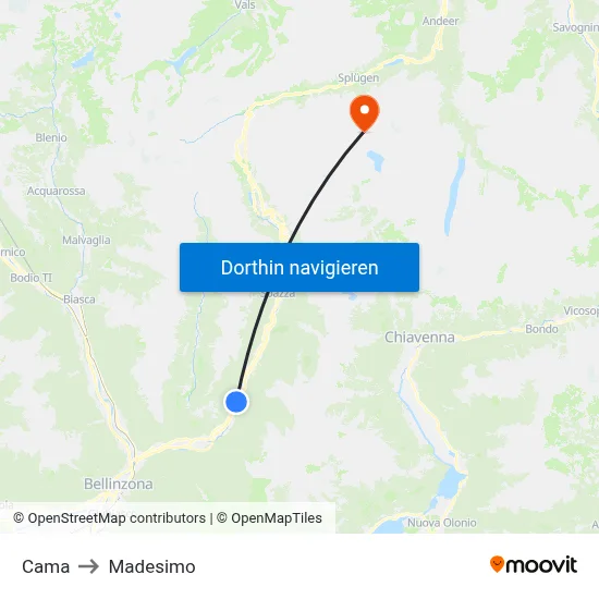 Cama to Madesimo map