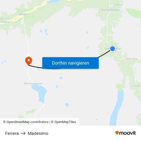 Ferrera to Madesimo map