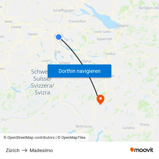 Zürich to Madesimo map