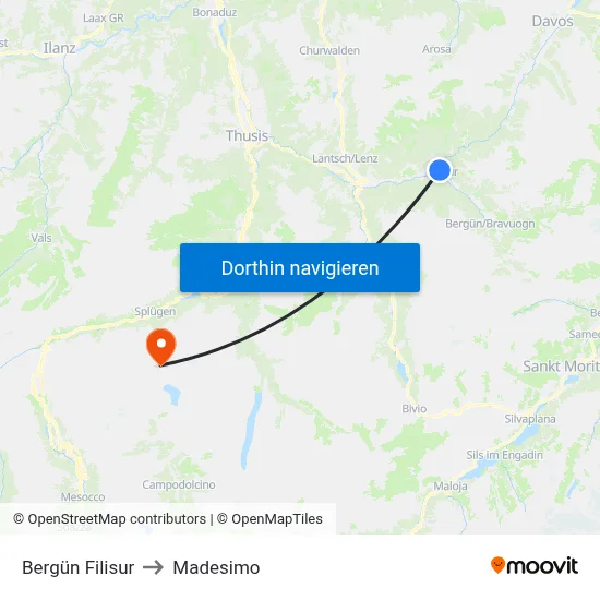 Bergün Filisur to Madesimo map