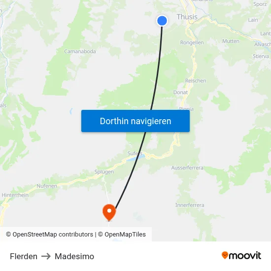 Flerden to Madesimo map
