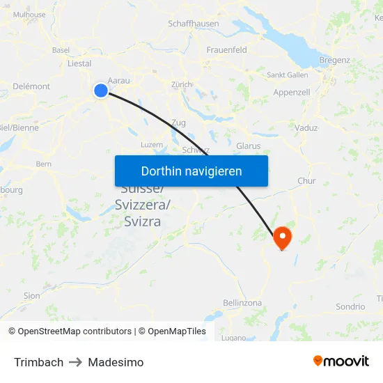Trimbach to Madesimo map