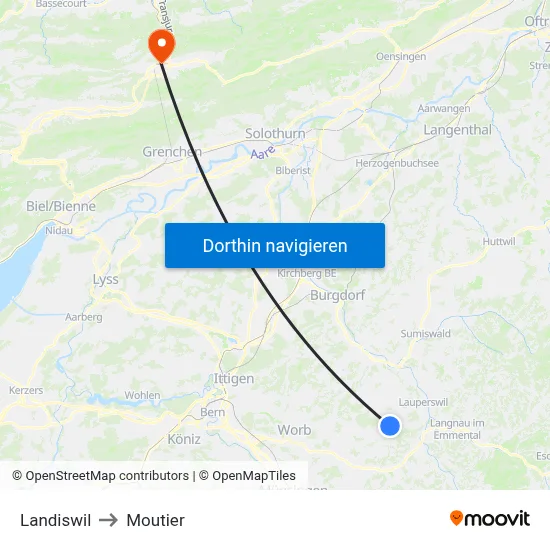 Landiswil to Moutier map