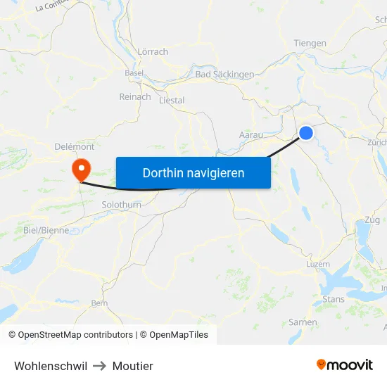 Wohlenschwil to Moutier map