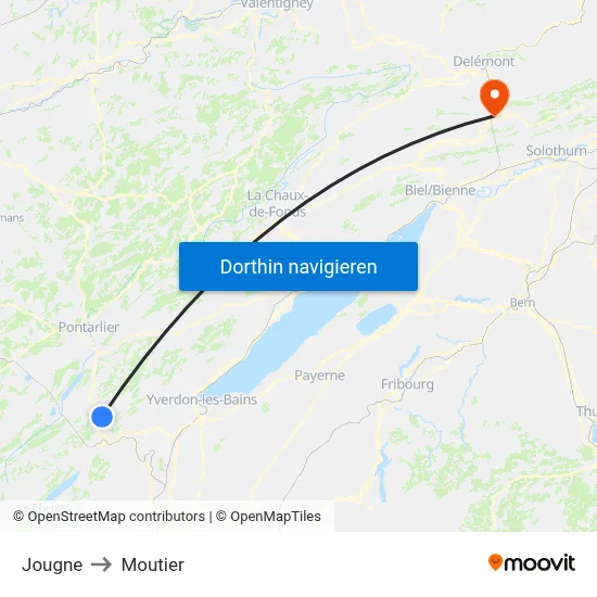 Jougne to Moutier map