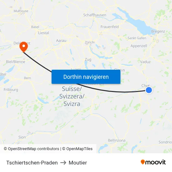 Tschiertschen-Praden to Moutier map