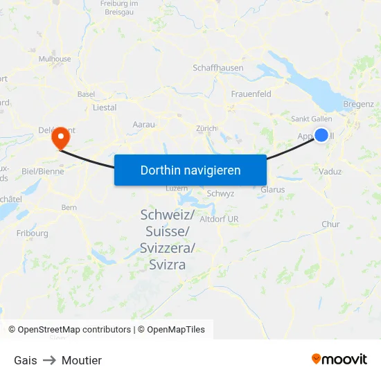 Gais to Moutier map